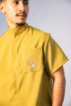 Load image into Gallery viewer, Mao Neck vibrant green flower embroidered
