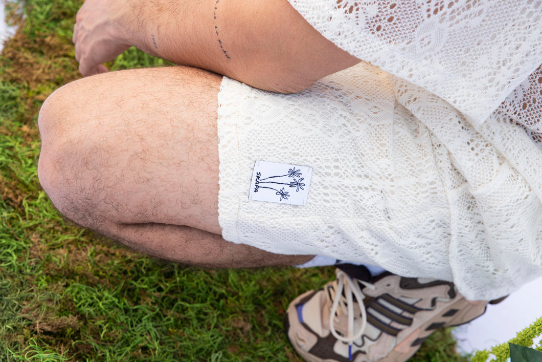 Lace off white short